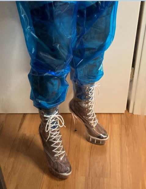 Blue Transparent PVC and Clear PVC Boots #106973954