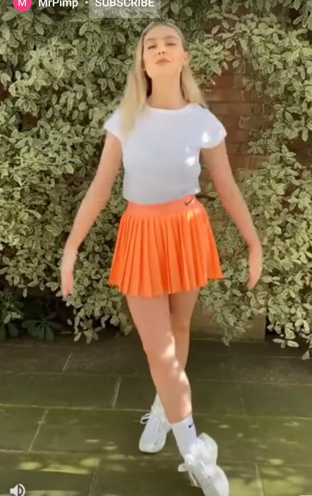 Perry Edwards sexy orange pleated mini skirt #89547244