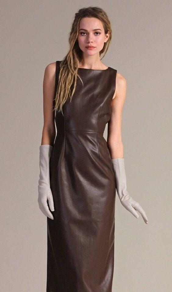 Brown Leather Dress 3 - by Redbull18 #100238266