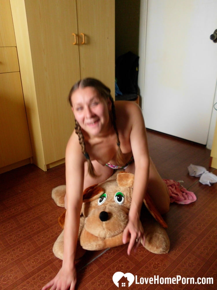 Horny girlfriend humps a big dog plushie #106824095