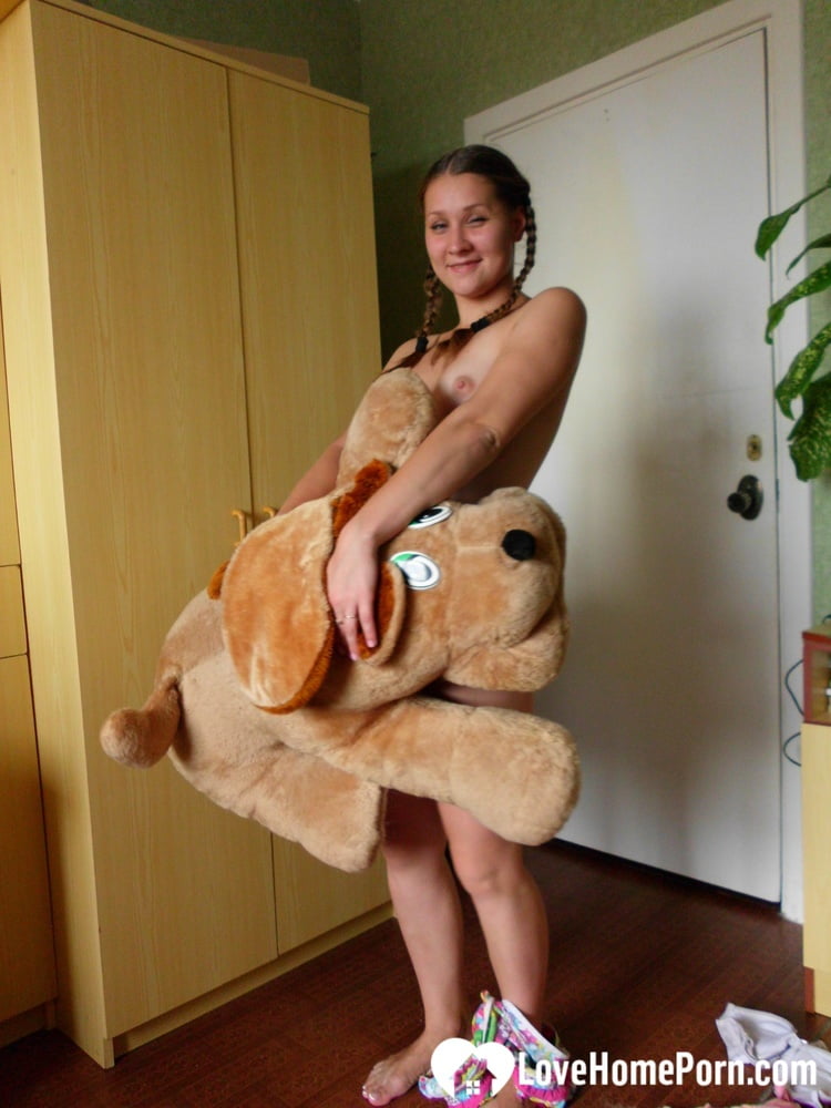 Horny girlfriend humps a big dog plushie #106824162