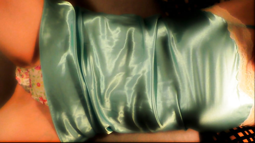 Turquoise silk satin slip and satin panties #107220699