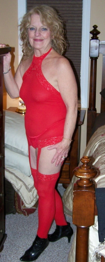 Red Sheer Garter Dress Lace Trim and Attached Stocking #98552490