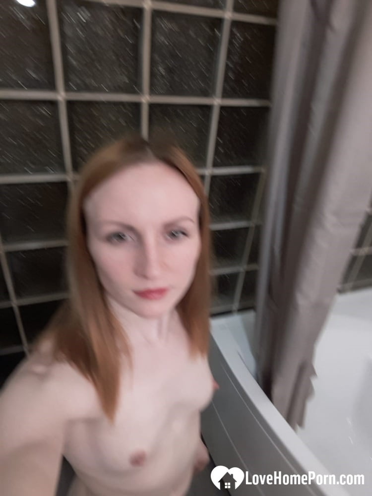 Skinny redhead with small tits in the mirror #106646575
