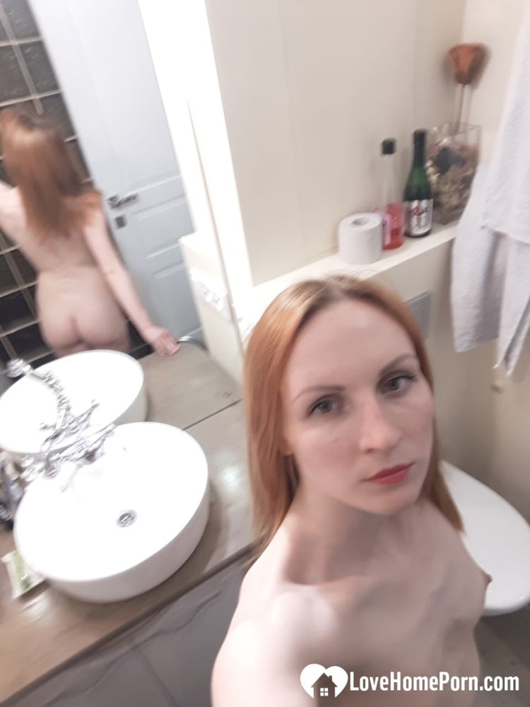 Skinny redhead with small tits in the mirror #106646597