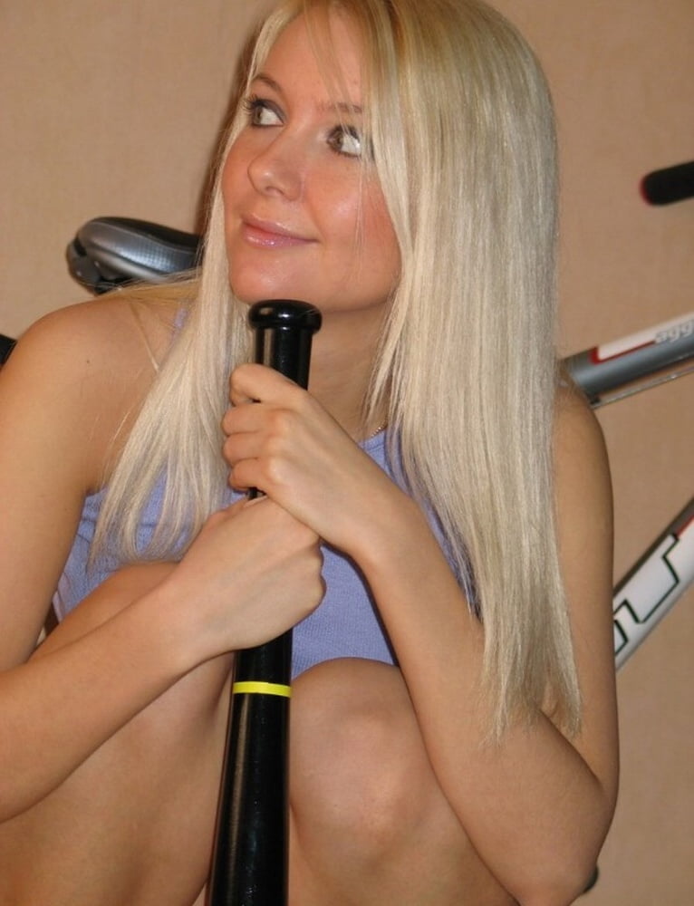 Slutty blonde with bicycle #97816316