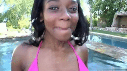 Baby Cakes fucks a white cock by the pool #99437169