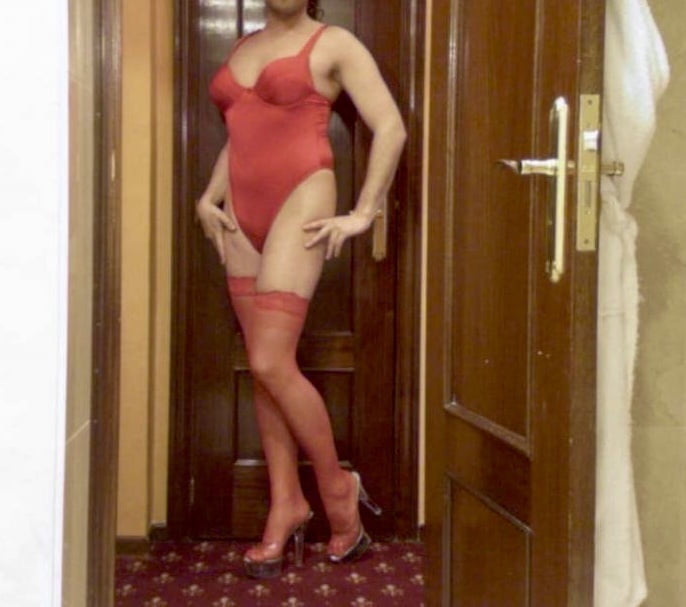 Wetting myself in my red body and stockings oops! #107002886