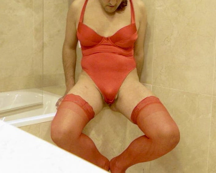 Wetting myself in my red body and stockings oops! #107002899