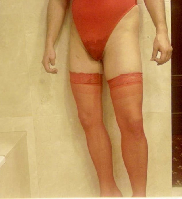 Wetting myself in my red body and stockings oops! #107002914