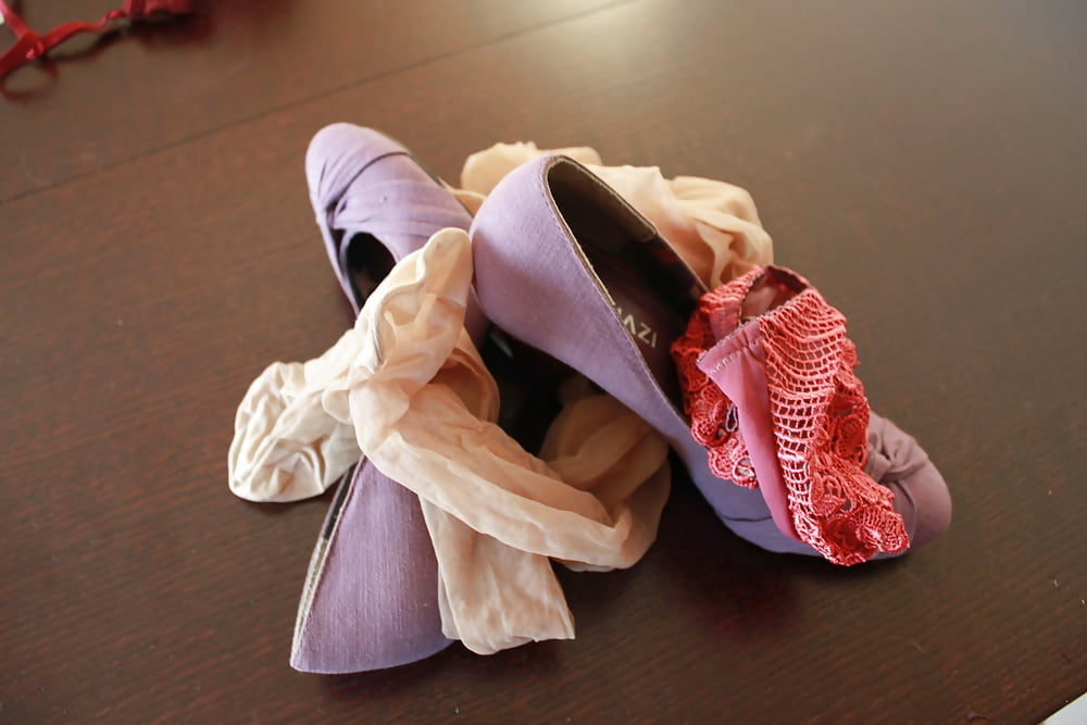 Violet heels, panties, bra, pantyhose #107059798