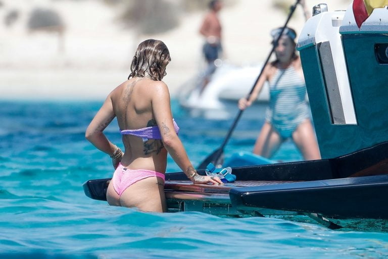 Rita Ora Ibiza vacation boat #87386436