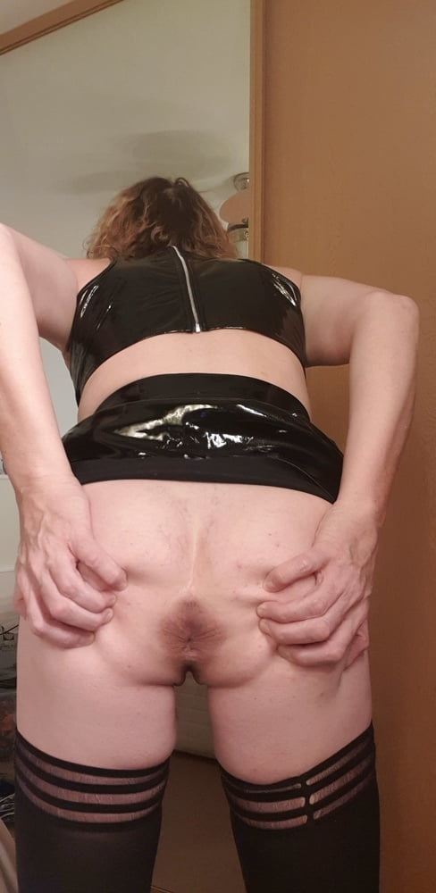 Black PVC with Doxy Wand on Post-Op Tranny Pussy #106862919