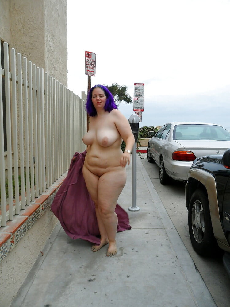 Beautiful chubby woman with purple hair #91506469