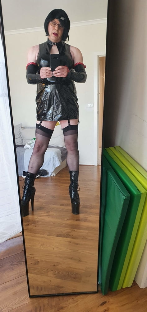 Slutty Rachel Latex in PVC Black Dress #106909345
