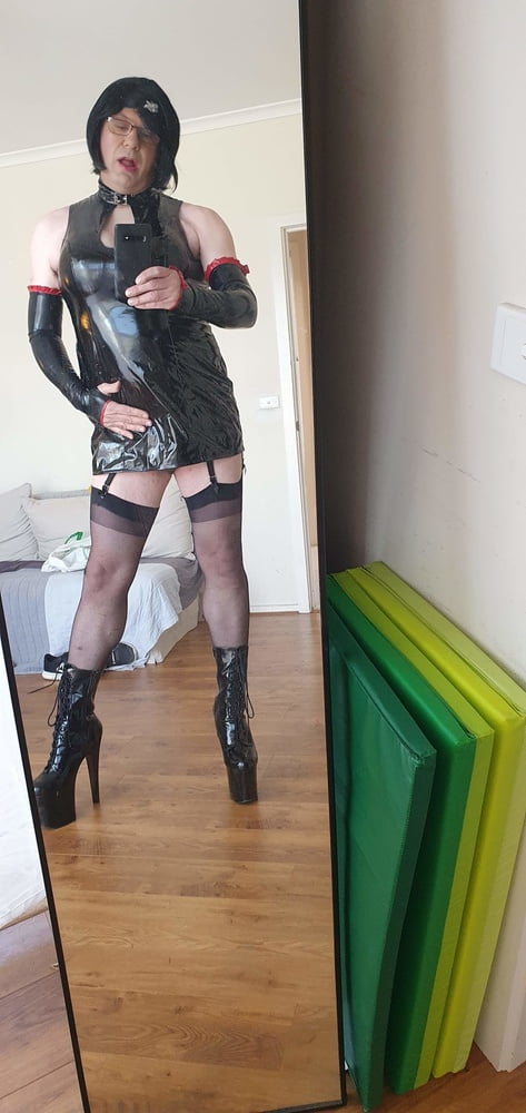 Slutty Rachel Latex in PVC Black Dress #106909348