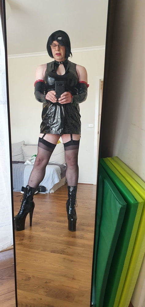 Slutty Rachel Latex in PVC Black Dress #106909350
