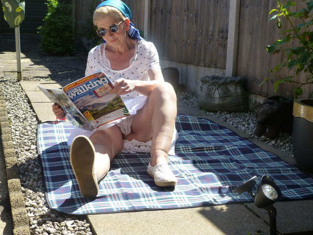 UK amateur mature Granny GILF upskirt flashing panties #89999676