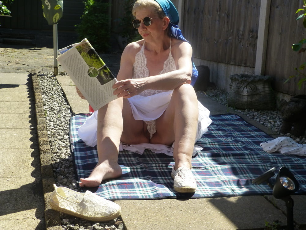 UK amateur mature Granny GILF upskirt flashing panties #89999687