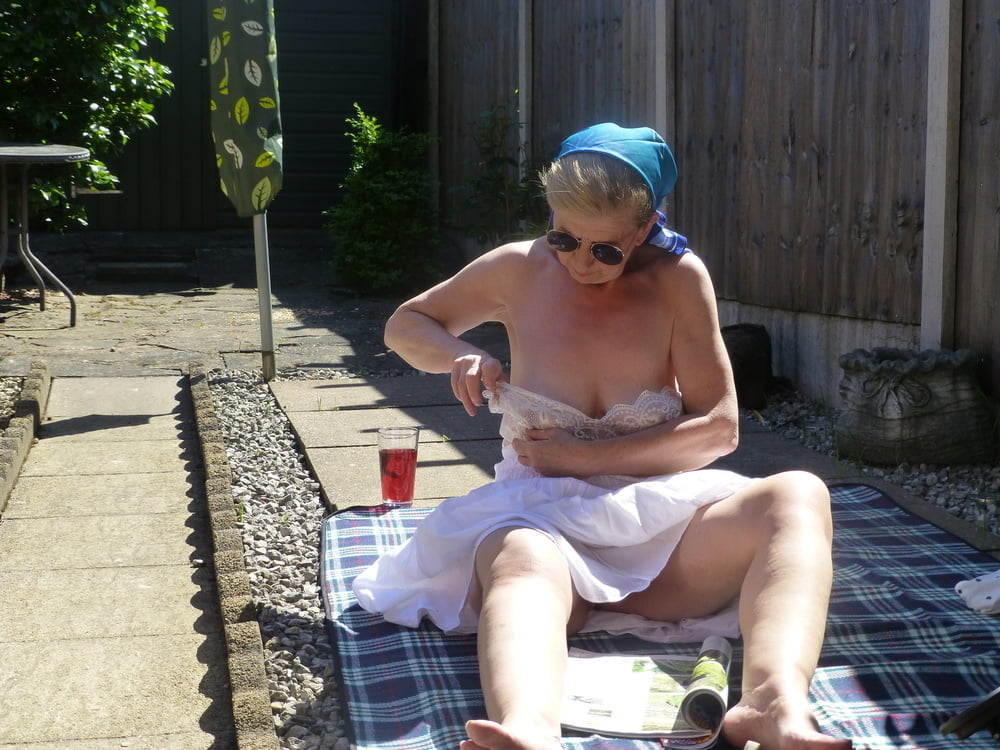 UK amateur mature Granny GILF upskirt flashing panties #89999690