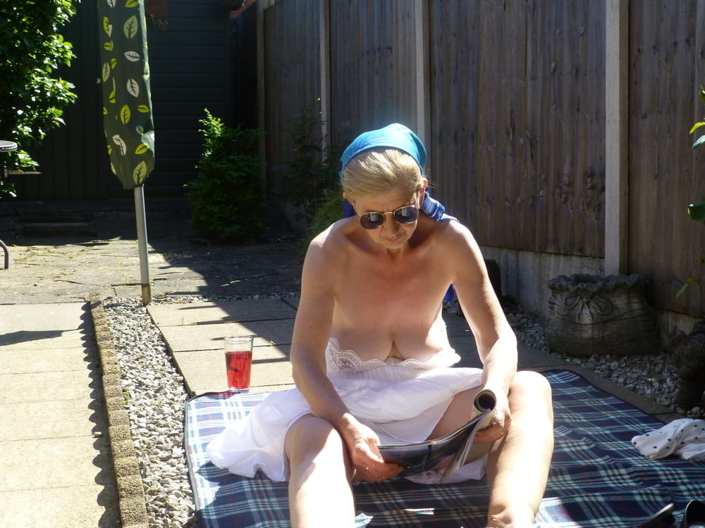 UK amateur mature Granny GILF upskirt flashing panties #89999693