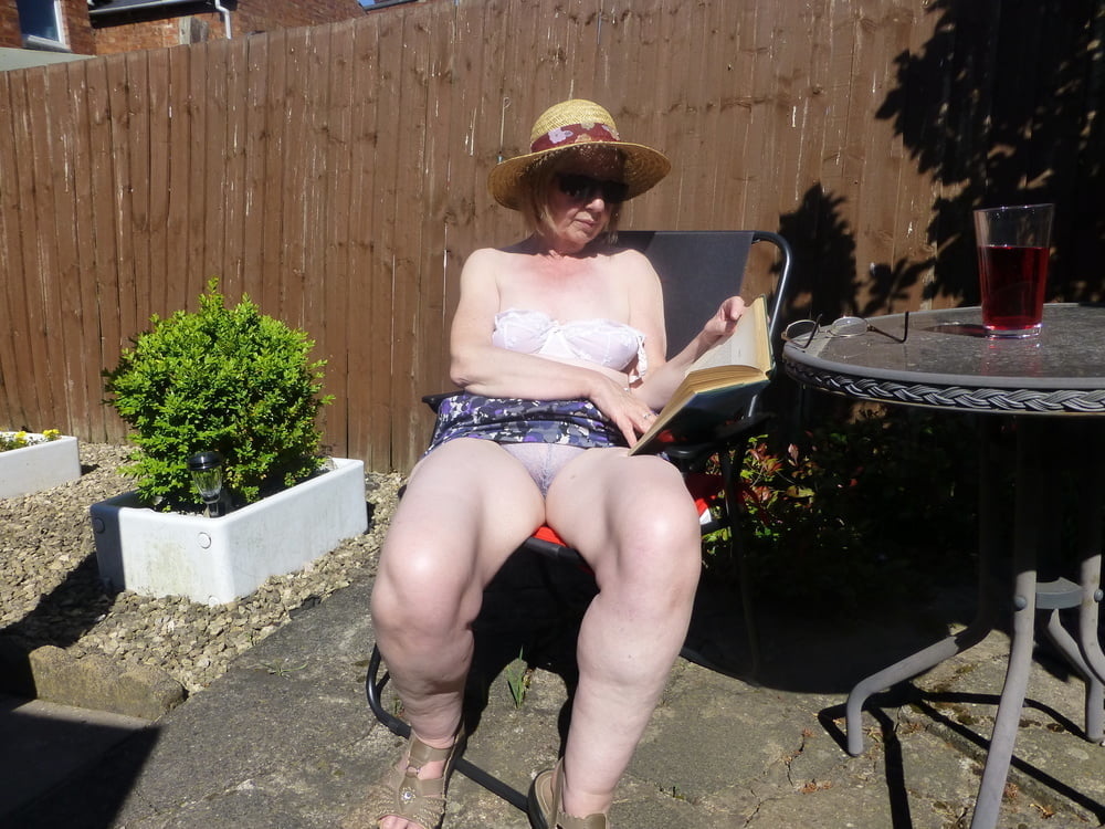 UK amateur mature Granny GILF upskirt flashing panties #89999723