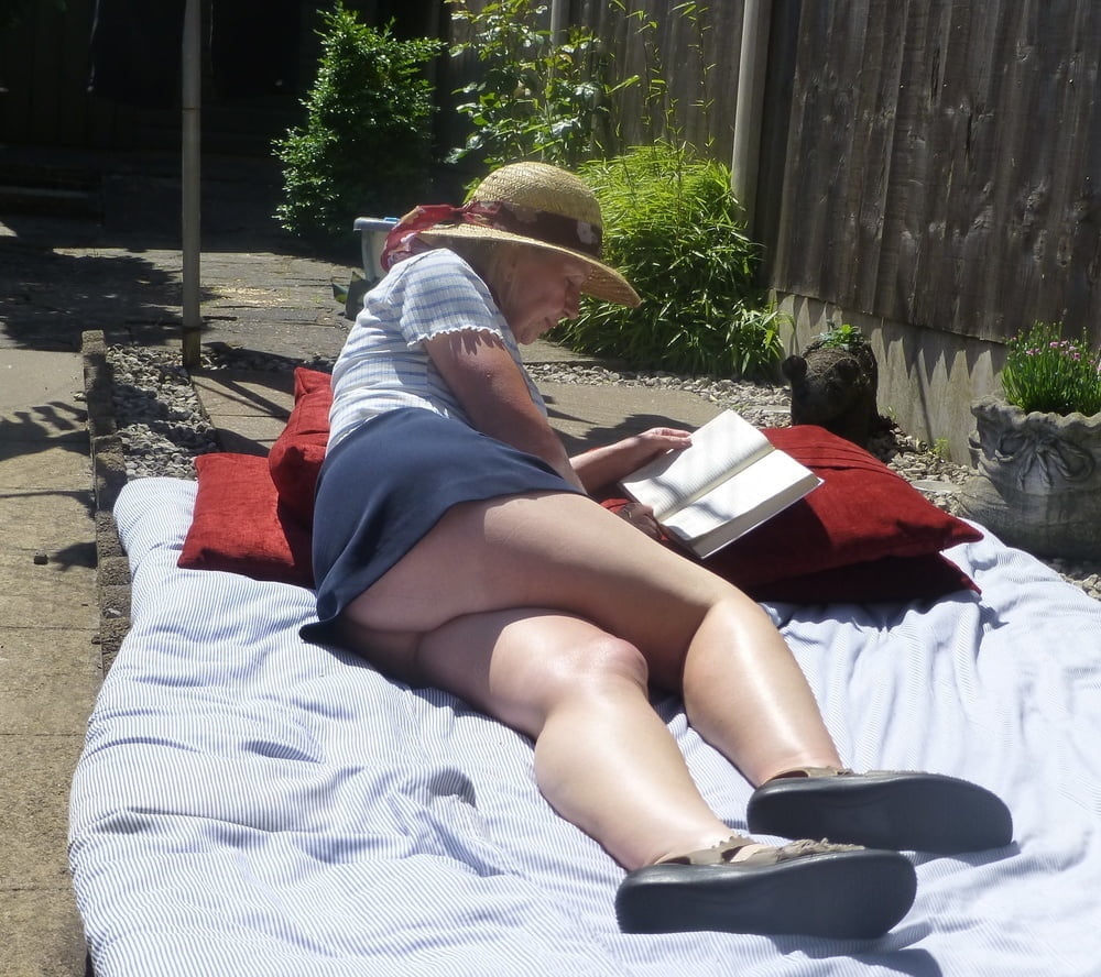 UK amateur mature Granny GILF upskirt flashing panties #89999732