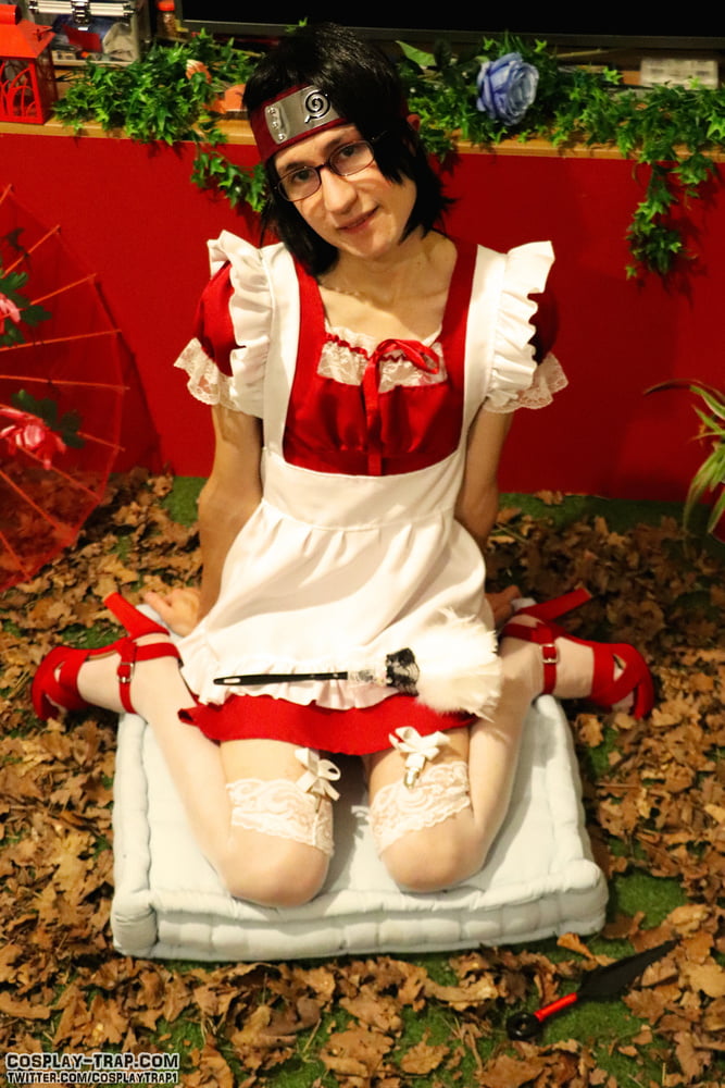 Sarada red maid crossdress cosplay #106889183