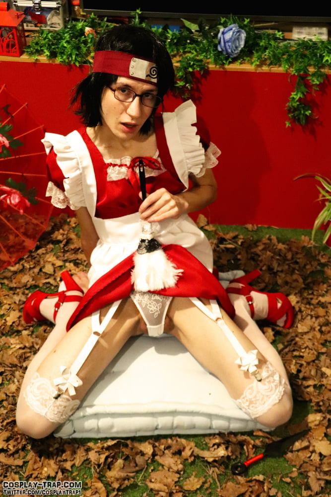 Sarada red maid crossdress cosplay #106889184