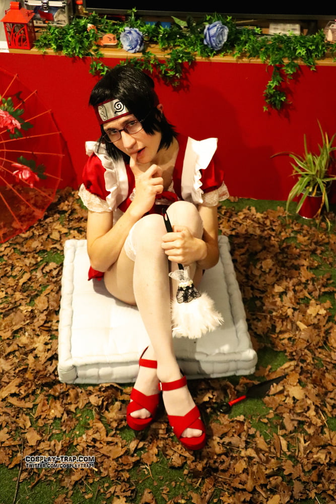 Sarada red maid crossdress cosplay #106889185