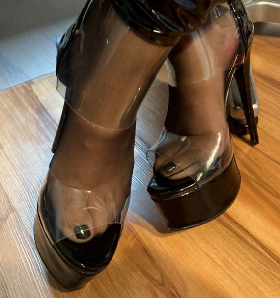 Black and Clear PVC Porn High Heel Boots #106591500