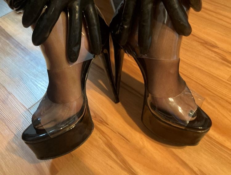 Black and Clear PVC Porn High Heel Boots #106591510