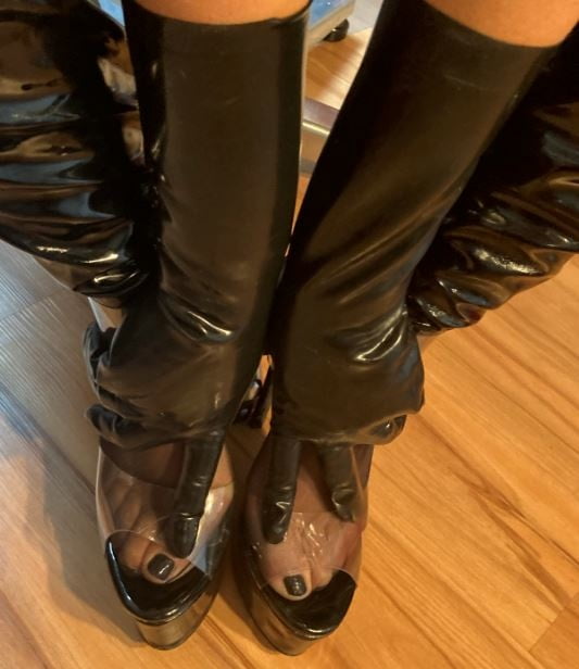 Black and Clear PVC Porn High Heel Boots #106591516