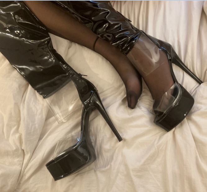 Black and Clear PVC Porn High Heel Boots #106591523