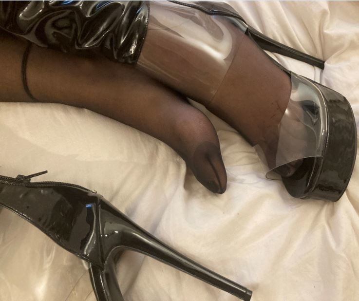 Black and Clear PVC Porn High Heel Boots #106591524