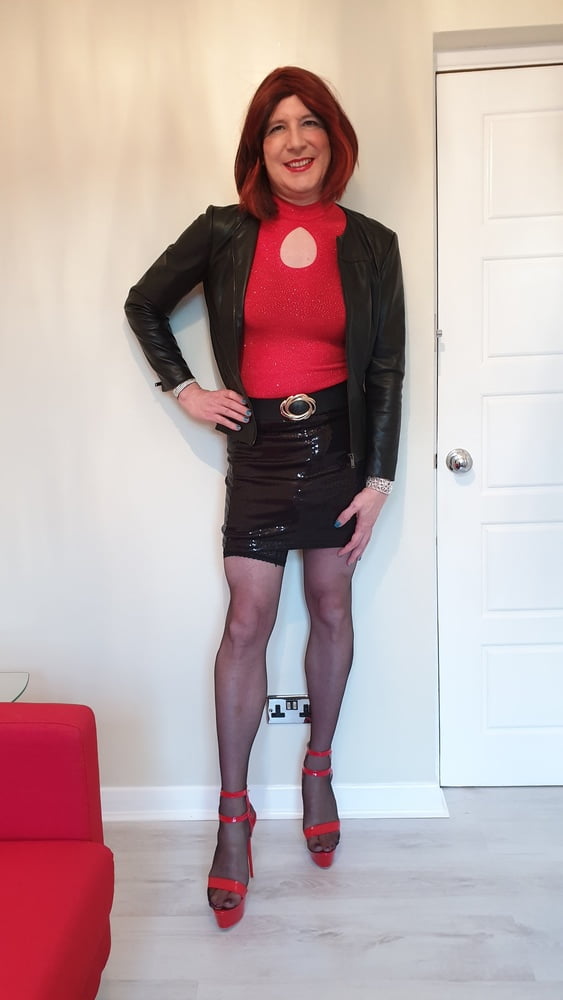 Leather jacket and pink sissy chastity for TGirl Lucy #106879735