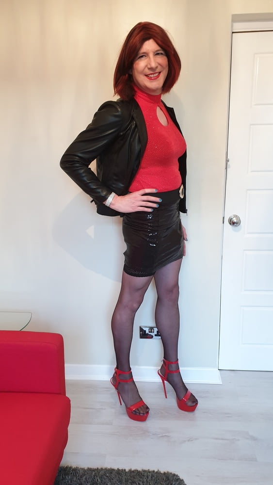 Leather jacket and pink sissy chastity for TGirl Lucy #106879737