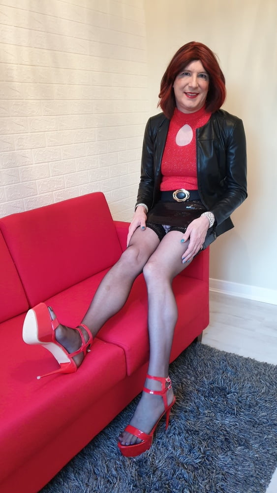 Leather jacket and pink sissy chastity for TGirl Lucy #106879749