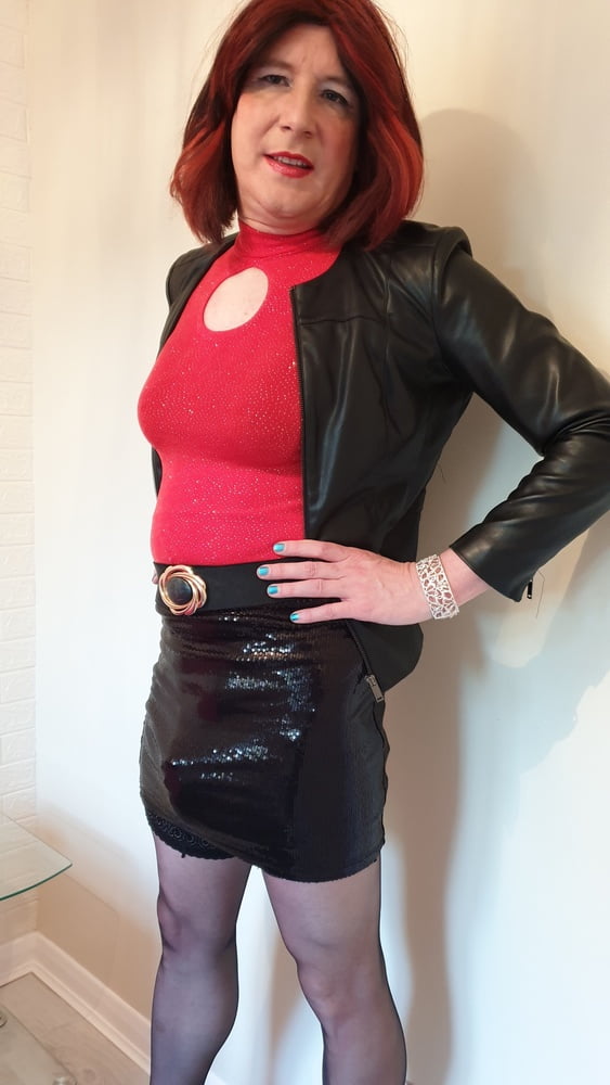 Leather jacket and pink sissy chastity for TGirl Lucy #106879847
