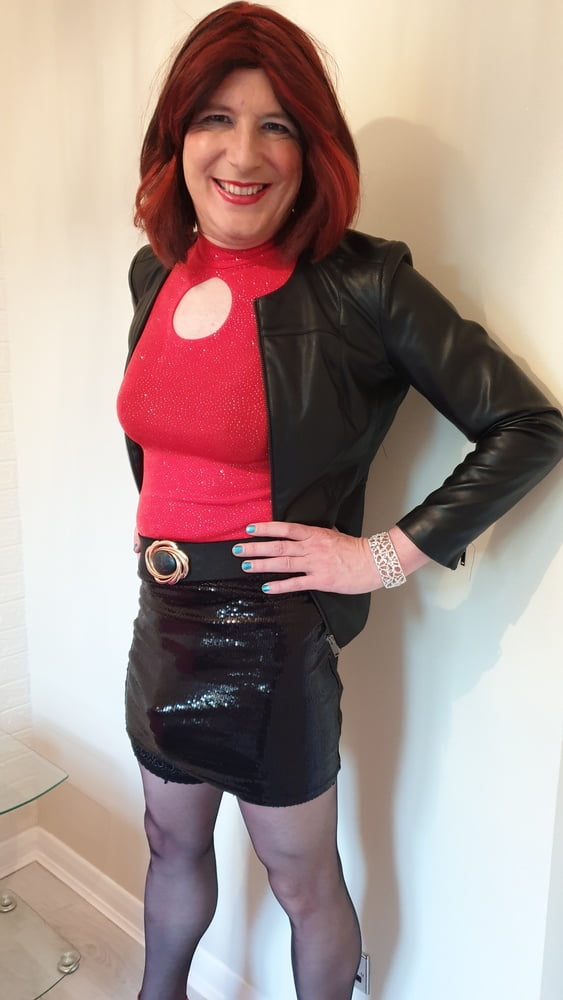 Leather jacket and pink sissy chastity for TGirl Lucy #106879850