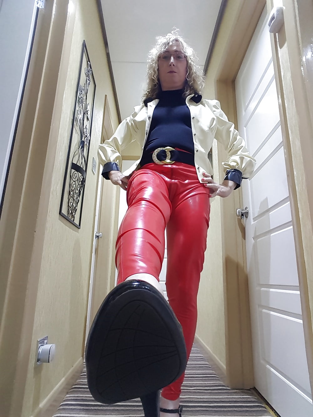 White latex jacket and red latex trousers #106935331